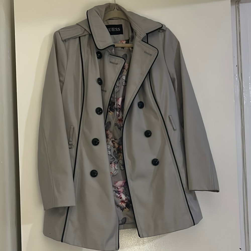 Guess Gray Double-Breasted Trench Coat